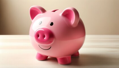 A pink piggy bank with a smile in a cute style