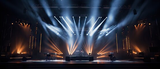 main stage of a concert with all the lights on before the concert starts, concept music