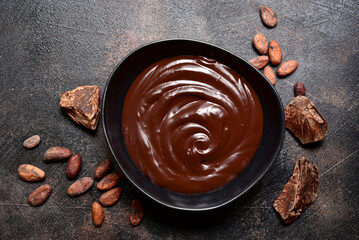 Homemade chocolate ganache. Top view with copy space.
