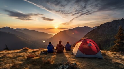 anonymous group of friends camping at campsite