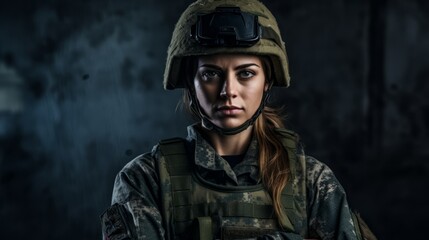 Fototapeta premium strong looking woman wearing military wear