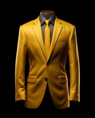 Elegant Yellow Men's Suit Isolated on Black Background