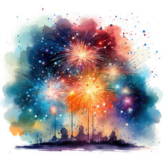watercolor Fireworks Garland clipart, Generative Ai