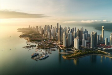 Panoramic view of Panama City, the capital of Panama in Central America. Generative AI