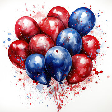 watercolor Red, White, and Blue Balloons clipart, Generative Ai