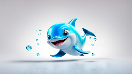 Cute cartoon dolphin, water drops