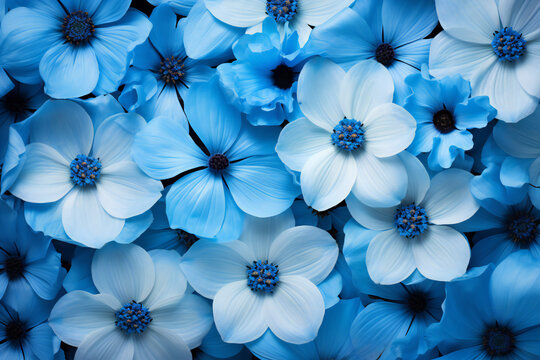 Beautiful blue flowers background. Floral banner. Spring floral background for greeting or postcard. 