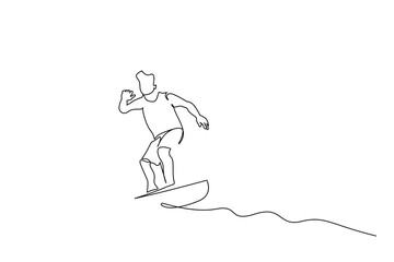 Fototapeta premium male young alone surfing water sport extreme life lifestyle line art design