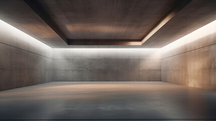 3d render of abstract modern architecture with empty concrete floor, indoor lighting, presentation...