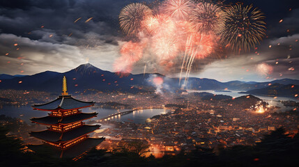 asian city skyline at night a chinese new year event 