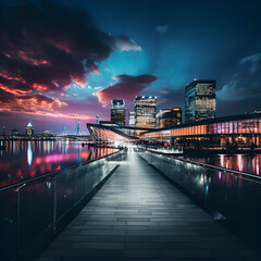 Night photograph of docklands in London