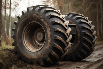 Fototapeta na wymiar A tire for a tractor that is separate and alone. Generative AI