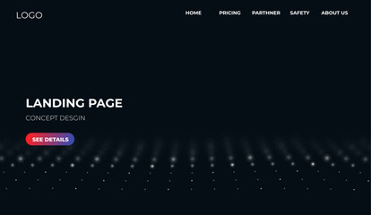 Obraz premium Abstract landing page background with white particles. Flow wave with dot landscape. Digital data structure. Future mesh or sound grid. Pattern point visualization. Technology vector illustration.