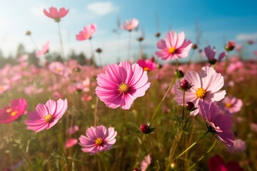 Obraz na płótnie Canvas Flores rosadas de anémonas al aire libre en día soleado en primavera-verano en primer plano. Imagen delicada de ensueño de la belleza de la naturaleza.