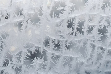 Cristal congelado por el frío. Ventana congelada en invierno vista de cerca.