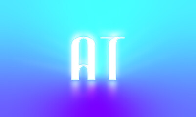 Glowing letters initials reflections rays of light turquoise background