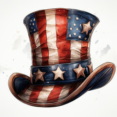 watercolor Uncle Sam Hat Decorations clipart, Generative Ai