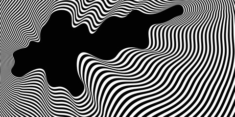 Naklejka premium Abstract hypnotic pattern with black-white striped lines. Psychedelic background