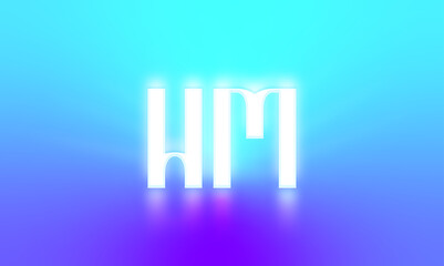 Glowing letters initials reflections rays of light turquoise background