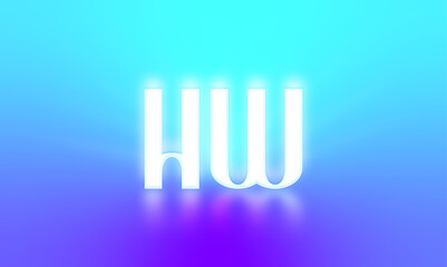 Glowing letters initials reflections rays of light turquoise background