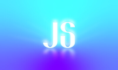 Glowing letters initials reflections rays of light turquoise background