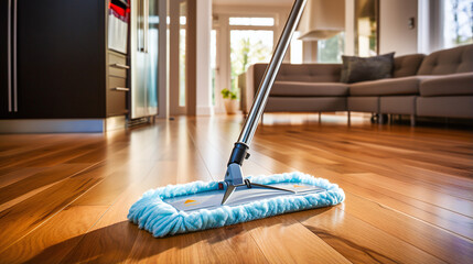 Clean and care for floors properly - use a mop to wipe the floor - obrazy, fototapety, plakaty