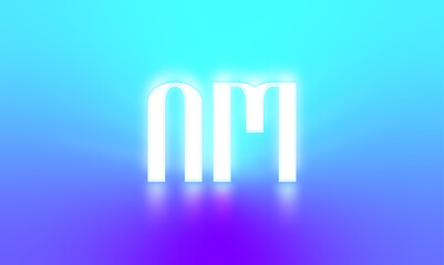 Glowing letters initials reflections rays of light turquoise background