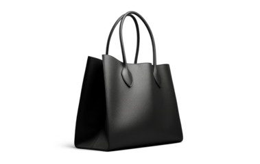 casual black leather women bag, png file of isolated cutout object with shadow on transparent background.