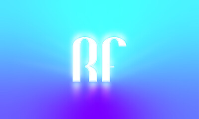 Glowing letters initials reflections rays of light turquoise background