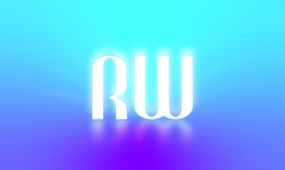 Glowing letters initials reflections rays of light turquoise background
