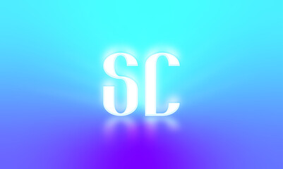 Glowing letters initials reflections rays of light turquoise background