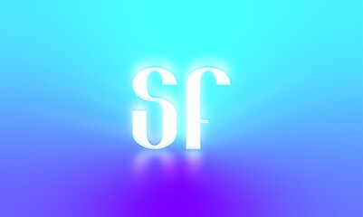 Glowing letters initials reflections rays of light turquoise background