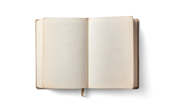 open old book with text, png file of isolated cutout object with shadow on transparent background.