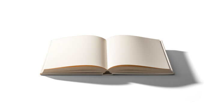 open new book with blank pages, mockup , png file of isolated cutout object with shadow on transparent background.