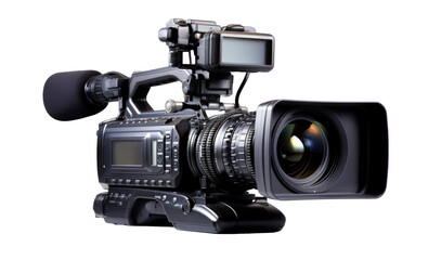 professional film camera, png file of isolated cutout object with shadow on transparent background.