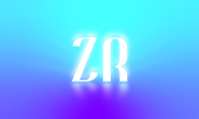 Glowing letters initials reflections rays of light turquoise background