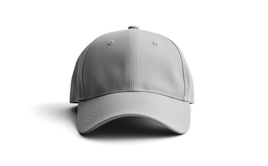 grey baseball cap mockup front view, png file of isolated cutout object with shadow on transparent background.