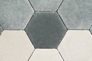 gray decorative paving slabs made of hexagonal blocks