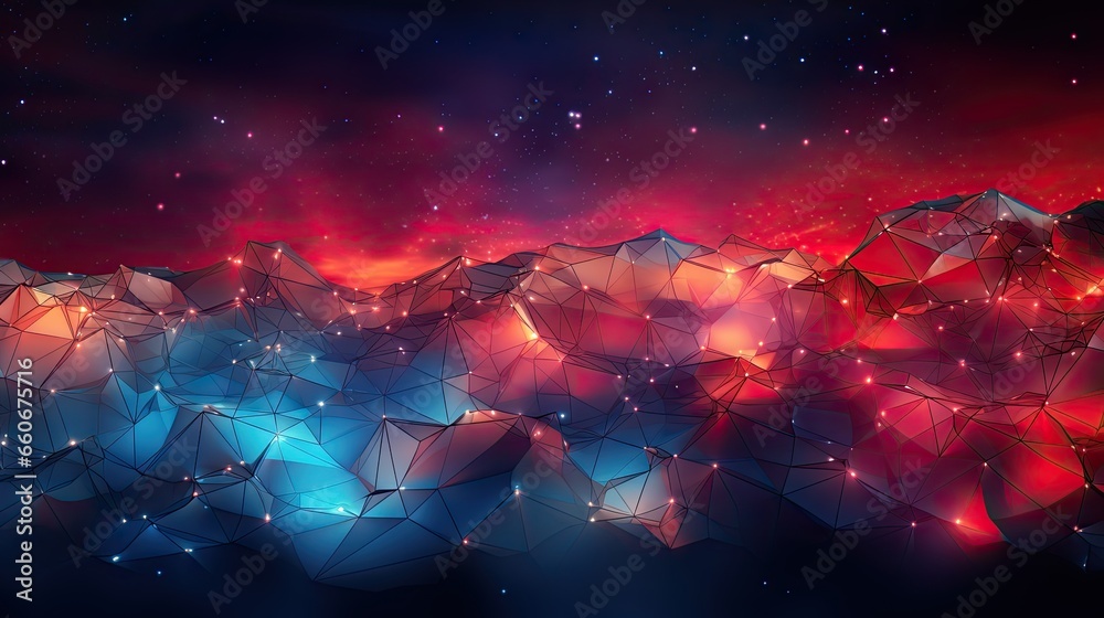 Wall mural abstract red and blue virtual network - design element for technology background - connectivity back