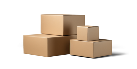 cardboard box warehouse mockup, png file of isolated cutout object with shadow on transparent background.