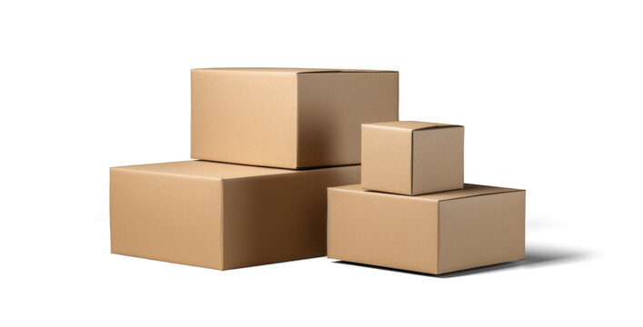 cardboard box warehouse mockup, png file of isolated cutout object with shadow on transparent background.