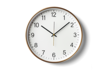 simple wall clock, png file of isolated cutout object with shadow on transparent background.