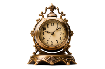 vintage table alarm clock, png file of isolated cutout object with shadow on transparent background.