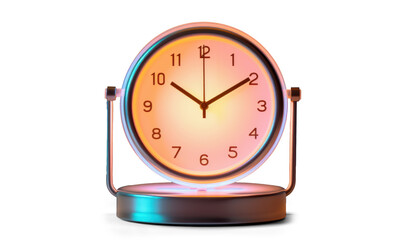 fashionable desk clock with neon lighting, png file of isolated cutout object with shadow on transparent background.