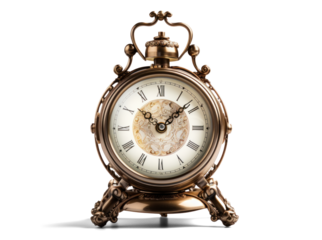 vintage table alarm clock, png file of isolated cutout object with shadow on transparent background.