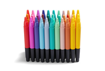 set of colored markers, png file of isolated cutout object with shadow on transparent background.