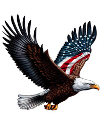 American Eagle is flying gracefully on a transparent background.