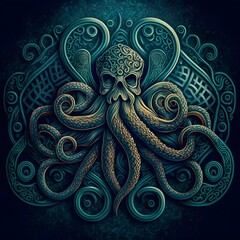 intricate Gaelic design octopus wallpaper  - obrazy, fototapety, plakaty