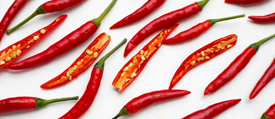 Red chili peppers on white background