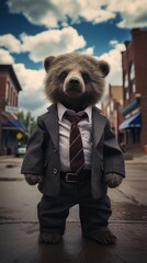 Fototapeta premium A bear dressed in a suit and tie. Generative AI.
